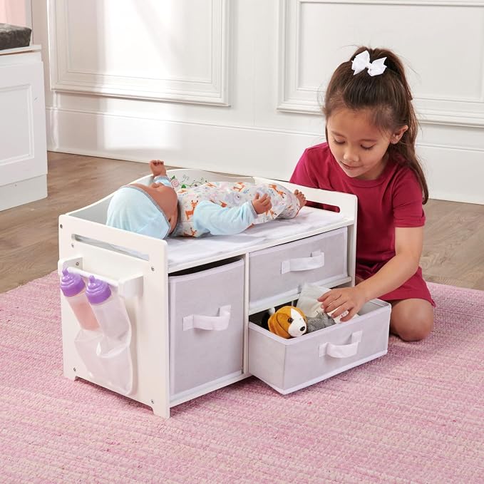 Badger Basket Doll Care Station with Storage Baskets - White/Rose | Fits 18–20" dolls; care station with 3 baskets, pocket organizer & storage for imaginative pretend play. - Image 5