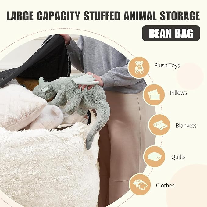Bean Bag Cover (No Filler), Faux Fur Beanbag Chairs Covers Only, Stuffed Animal Storage Bean Bag, Giant Washable Beanbag Cover Without Filling, 5FT, White - Image 3