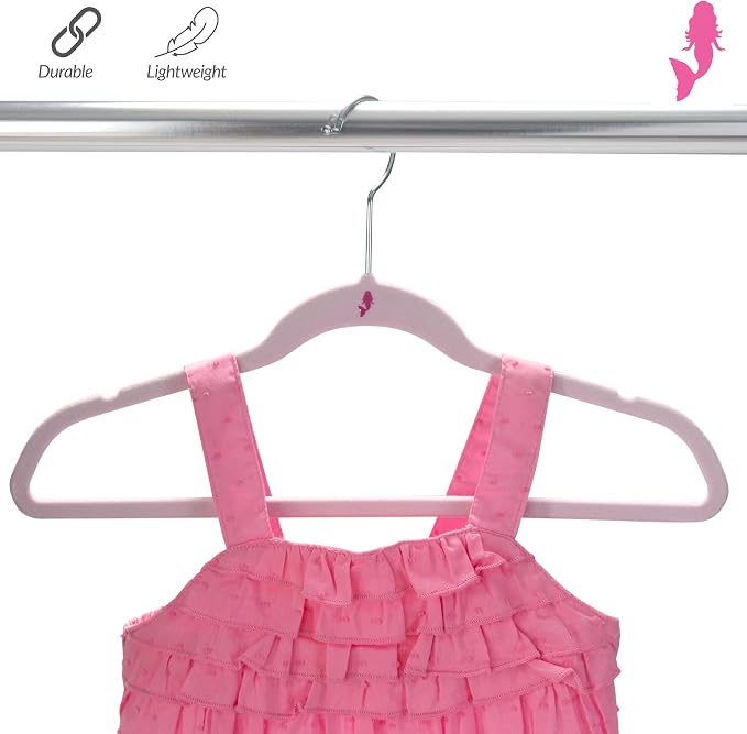 Simplify 25 Pack Kids Velvet Hangers | Slim | Non-Slip Design | Space Saving | Childrens Clothes | Shirts | Pants | Dresses | Baby Nursery | Closet Storage & Organization | Blush - Image 5