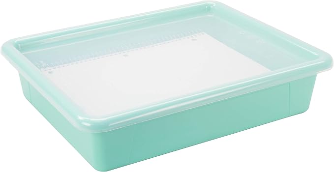 Storex Letter Size Flat Storage Tray – Organizer Bin with Non-Snap Lid for Classroom, Office and Home, Teal, 5-Pack (62541A05C) - Image 8