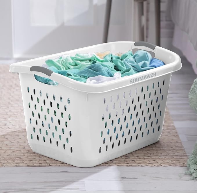(2 Pcs) 2.7 Bushel Extra Large Plastic Laundry Basket with 2 Carry Handles, For use in the Laundry Room, Dorm Room or Bedroom，White - Image 6