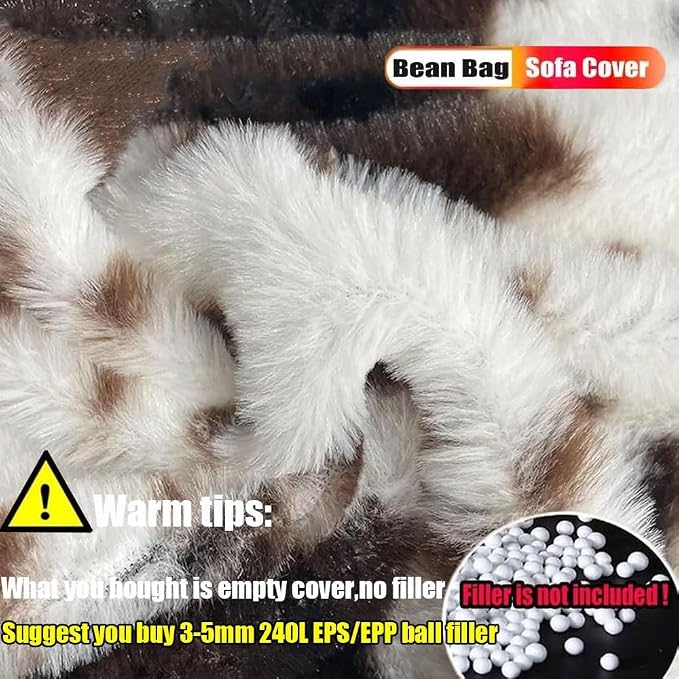 Bean Bag Chair (No Filler) Soft Faux Fur Stuffed Animal Bean Bag Storage Fluffy Plush Bean Bag Cover Washable for Adults and Kids Christmas Gfit(White) - Image 3