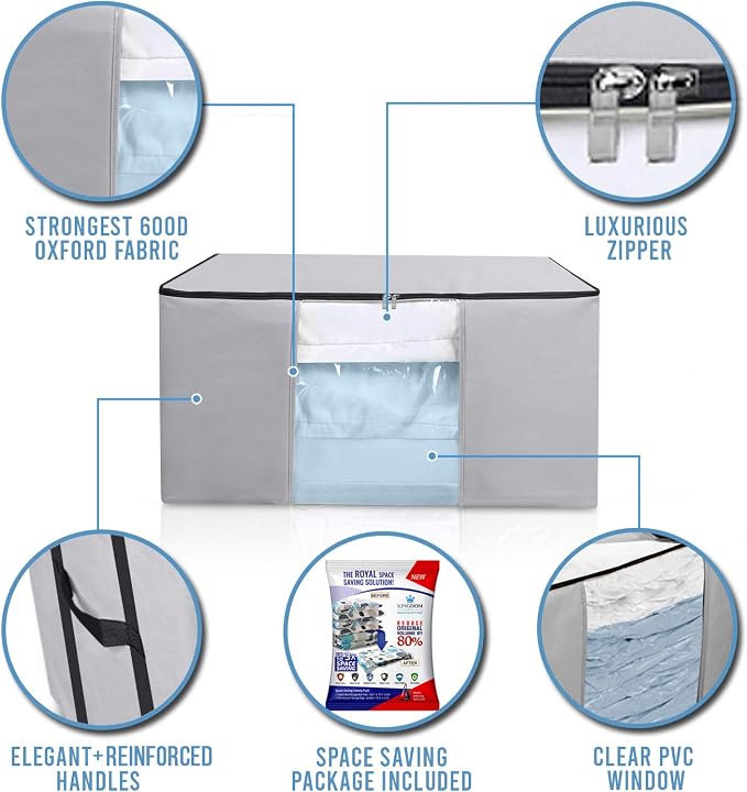 Vacuum Storage Bags, Cube Space Saver Bags, Bedding Space Saving Organizer | Premium Totes & Cubic Vacuum Compression Seal Bags for Clothing. Jumbo Organizer, Storing Comforters Blankets Pillows Clothes - Image 4