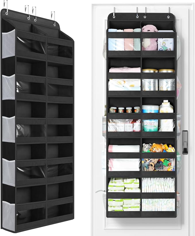Yecaye 5-Tier Over The Door Organizer Dual-Column, 80lbs Load Over the Door Storage of 10 Compartments, Heavy Duty Extra Large Door Organizer Hanging for Bedroom Nursery Bathroom Pantry, Black, 1 Pack by Yecaye