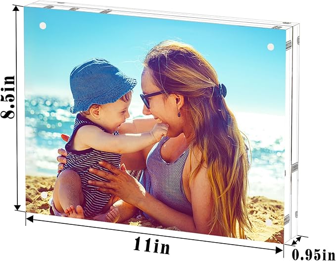 HELPLEX Acrylic Frame, 2 Pack 8.5x11 Acrylic Picture Frames, 24mm Thicker Frameless Clear Double Sided Magnetic Frame, Free Standing Desktop Display - Image 2