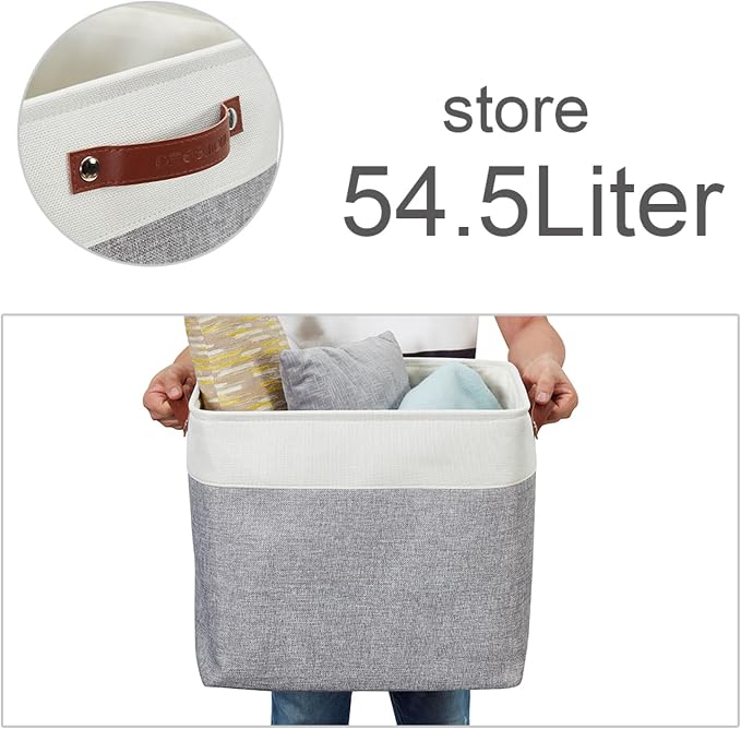 DECOMOMO Extra Large Storage Baskets, 54.5L Fabric Storage Bins 3 Pack | XXXL Storage Baskets for Shelves, Linen Closet Organizers (Grey and White, 17" x 13" x 15") - Image 5
