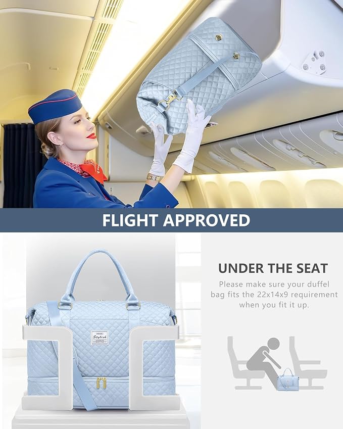 Travel Overnight Bag Weekender Bags- Duffle Bags Women with Shoe Compartment Carry on Overnight Bag with Toiletry Gym Duffel with Wet Pocket Hospital Bags Light Blue - Image 6