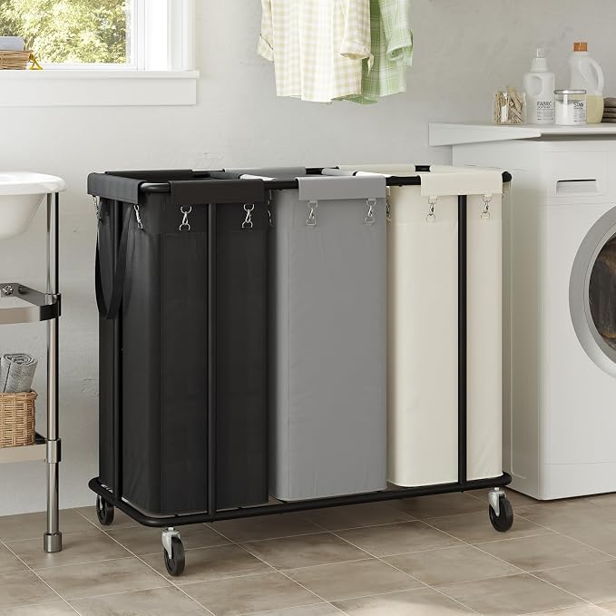WOWLIVE Laundry Hamper 3 Section, 260L Rolling Laundry Basket with Wheels | Laundry Cart with Steel Frame and Removable Bags, Large Dirty Clothes Hamper Dorm Room Storage for Bedroom - Image 2