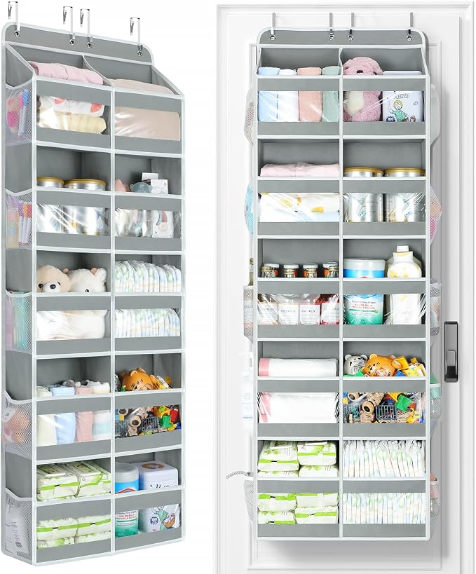 Yecaye 5-Tier Over The Door Organizer Dual-Column, 80lbs Load Over the Door Storage of 10 Compartments, Heavy Duty Door Organizer Hanging for Bedroom Closet Nursery Bathroom Pantry, Gray, 2 Pack by Yecaye