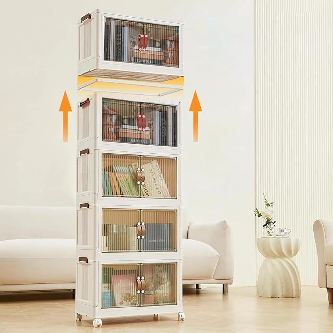 5 Tier Plastic Stackable Storage Bins and Boxes Organizer, Foldable Containers, Stackable Closet Organizers, Collapsible Boxes, White (5 Tier, 25.8″) - Image 7