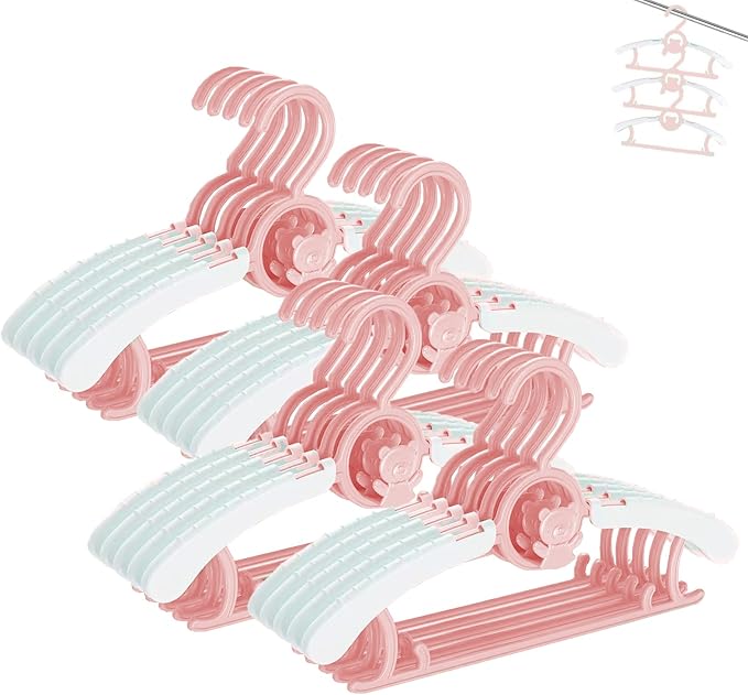 Baby Clothes Hangers 20 Pack, Plastic Kids Hangers Space Saving for Closet | Pink Hanger for Toddler Girl, Lightweight Anti-Slip Cascading Adjustable Children Infant Hangers, Ganchos para Ropa de Bebe by HGYZE