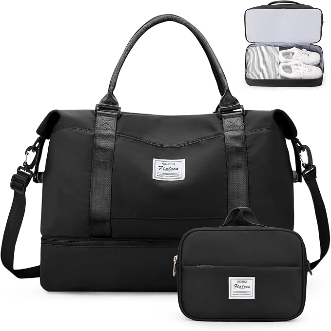 Weekender Bags for Women, Personal Item Travel Bag with Shoes Compartment | Overnight Travel Duffel Bag with Toiletry Bag, Airplane Friendly Carry-On Bag with Wet Pocket & Trolley Sleeve,Medium by SYCNB