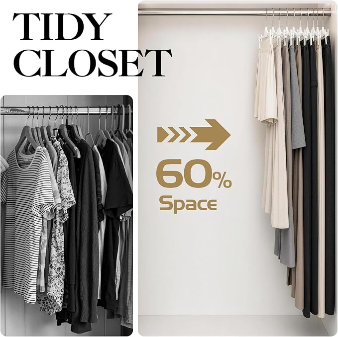 Skirt Hangers with Clips, 10 Pack White Pants Hangers | 12 Inch Plastic Clips Hangers Space-Saving Closet Organizer for Skirts, Shorts, Jeans with 360° Swivel Hook & Non-slip Clips - Image 6