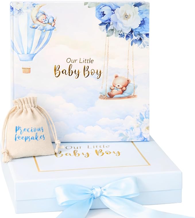 Luxury Baby Boy Memory Book Set – Keepsake Journal & Milestone Album from Pregnancy to Age 5 with Premium Gift Box, Storage Pouch & Keepsake Envelope – Baby Shower & Newborn Gift by HandcraftingMemories