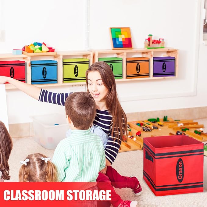 RattanView 6 Pcs 11in Cube Storage Bins Crayon Classroom Cubbies Fabric | Colorful Organizers for Daycare, Stackable Collapsible Design, Treasure Prize Boxes for Students, School Supply Storage - Image 5