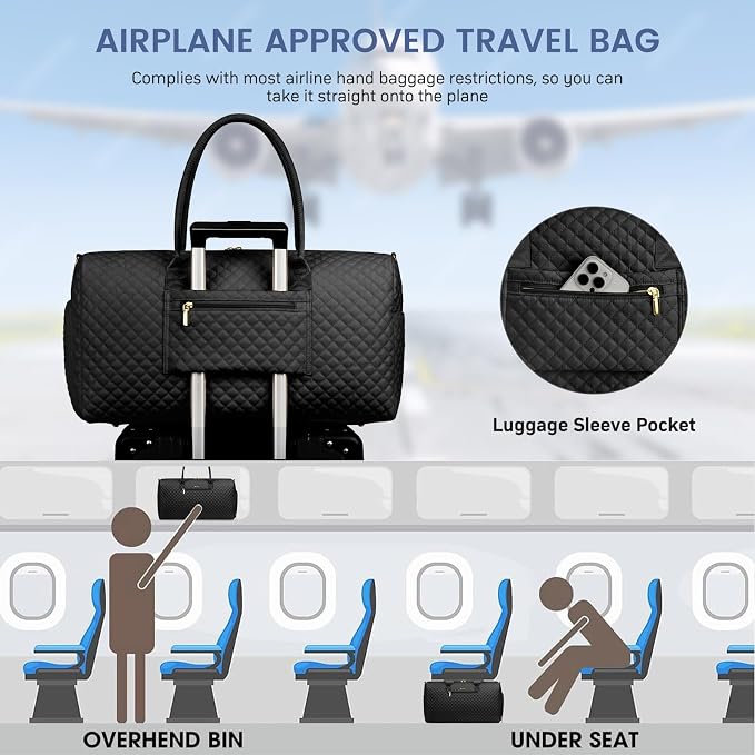 Women Weekender Travel Duffle Bag: Travel Duffel Overnight Bags with Shoe Compartment Large Carry on Tote with Toiletry Bag Weekend Traveling Yoga Gym Hospital Bag for Women with Wet Pocket Black - Image 4