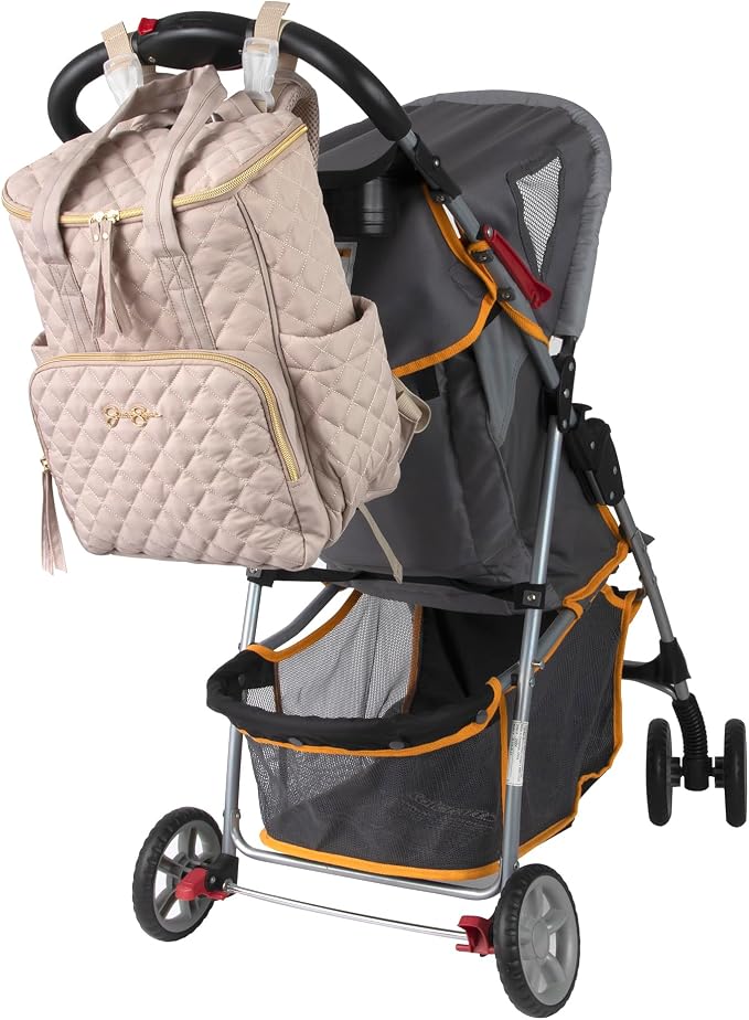 Jessica Simpson Quilted Diaper Bag Backpack with Insulated Pockets, Portable Changing Pad, Stroller Straps, Organizer Insert 3 Pc. Set (Khaki) - Image 6