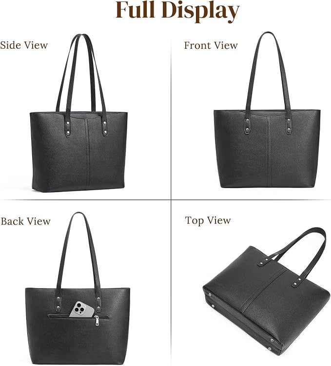 S-ZONE Tote Bag for Women Work Purses Handbags Luggage Strap Large Travel | Padded Laptop Compartment, Multi Pockets, Vegan Leather, Bottom Metal Rivet, Commuting Office Teacher - Image 8