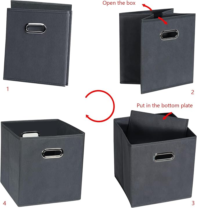 Fabric storage bins Cubes, Fabric Cube Organizer with Handle, Foldable Cube Bins for Cloth or Accessary Storage, 11x11x11, Set of 8, (Gray) - Image 6