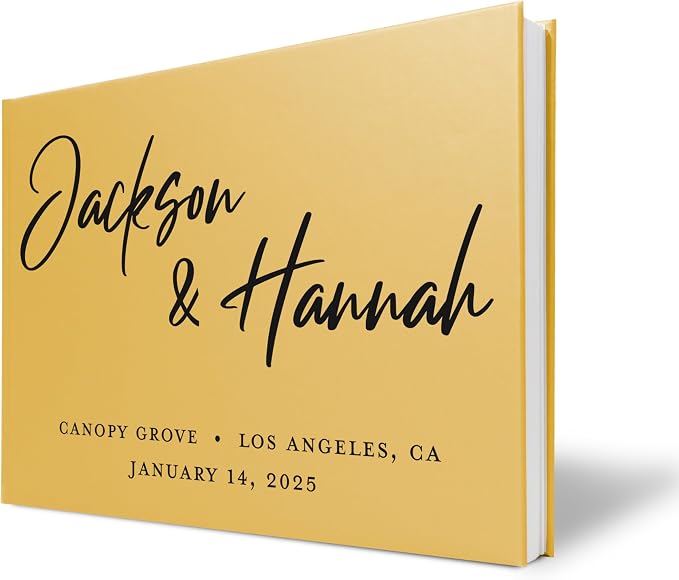 Personalized Wedding Guest Book w/Names, Date, and Address, Custom Hardcover Guest Book for Wedding Reception, Blank Pages for Signing - Gold by Follow