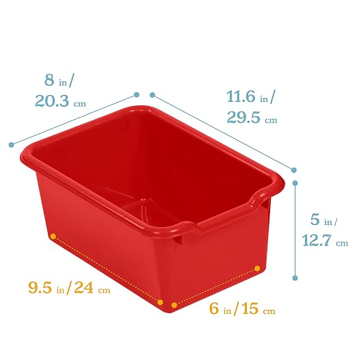 ECR4Kids Scoop Front Storage Bin, Multipurpose Organization, Red, 5-Piece | Durable plastic, GREENGUARD Gold Certified, 1.2 gallon capacity, lightweight & nestable, built-in handle, classroom/home use - Image 2