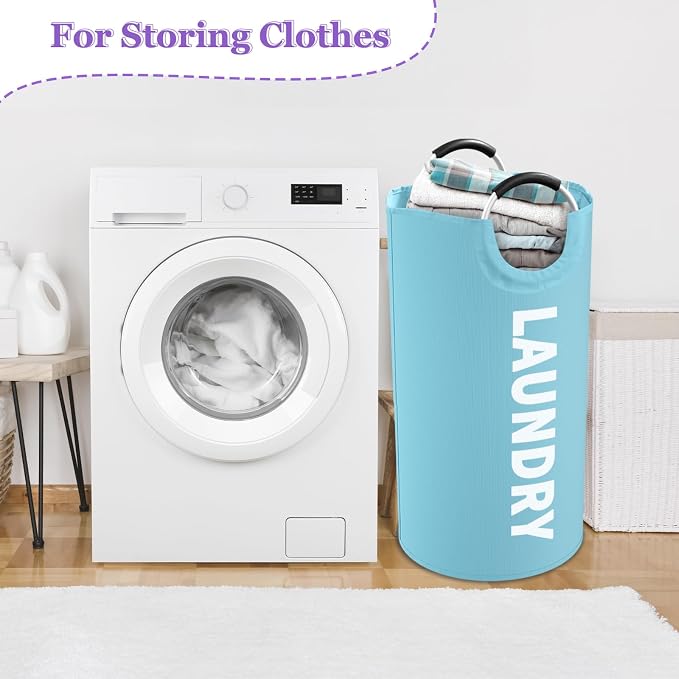 95L 3Pack Large Laundry Hamper, Foldable Laundry Basket with Handles, Dirty Clothes Basket in 600D Oxford Fabric, Clothes Hampers for Bedroom, Living Room, Bathroom, Purple + Navy Blue + Blue - Image 6