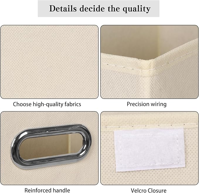 8-Pack Large Collapsible Storage Bins with Lids,Fabric Storage Cubes Organizer for Shelves,Closet,Nursery,Foldable Cube Storage Baskets with Handles,Home Boxes (14.9"x9.8",Creamy-White) - Image 7