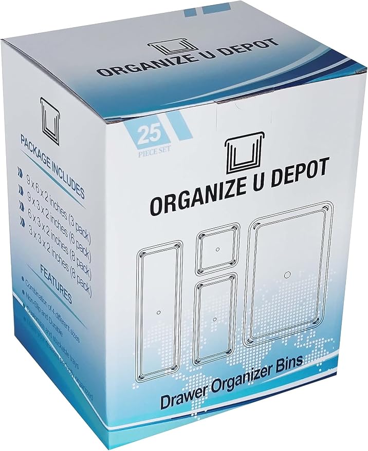 25 Piece - Non-Slip Drawer Organizer Bin Set- Clear bins with stick on non slip pads - Image 2