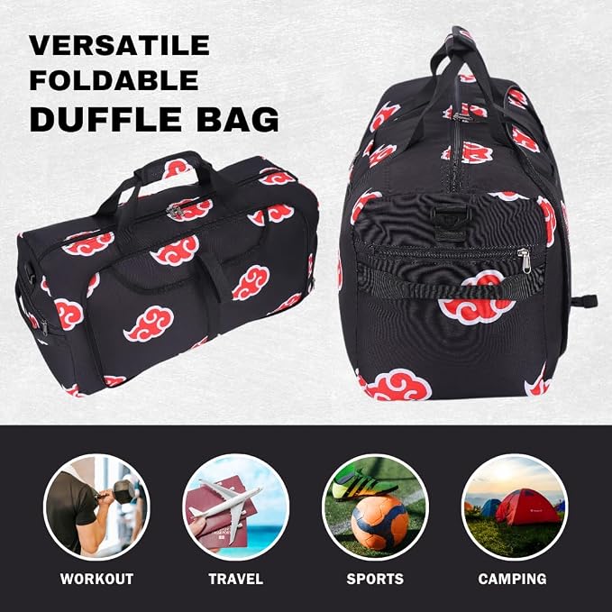Anime Gym Bag for Women Men - Foldable Large Workout Travel Soccer Basketball Sports Tactical Camping Weekender Overnight Expandable Foldie Carry On Duffle Bag with Shoe Compartment, 55L (Akat) - Image 7