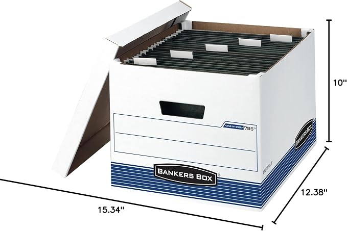 Bankers Box 4-Pack HANG'N'STOR Medium-Duty File Box, Letter/Legal, FastFold | Move hanging folders straight into storage - no unpacking needed - with plastic channels, FastFold setup, and secure lids. - Image 8