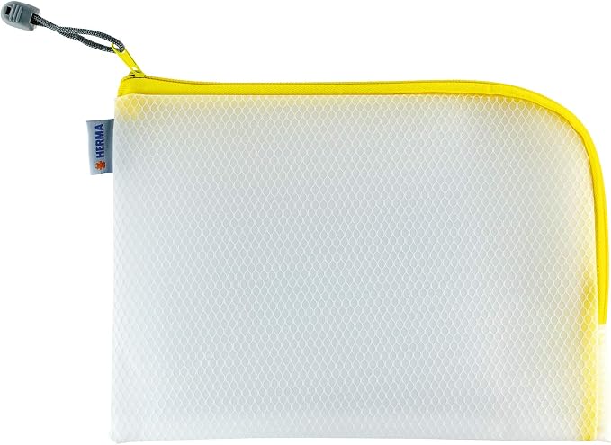Herma 20011 Zip Toiletry Bag A5, Transparent (26 x 20 cm) Small Zippered Travel Pouch for Cosmetics, Liquids, Make-up, Toothbrush, Clear Cosmetic Bag with Zipper in Yellow by HERMA