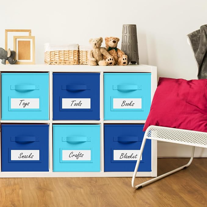 Teenyyou 10 Pack Fabric Storage Cubes 11 Inch Collapsible Cube Bins with Label Window & Handle Foldable Organizers Baskets for Shelf Closet Nursery Kids Room Clothes Book Toy(Lake Blue, Navy Blue) - Image 2