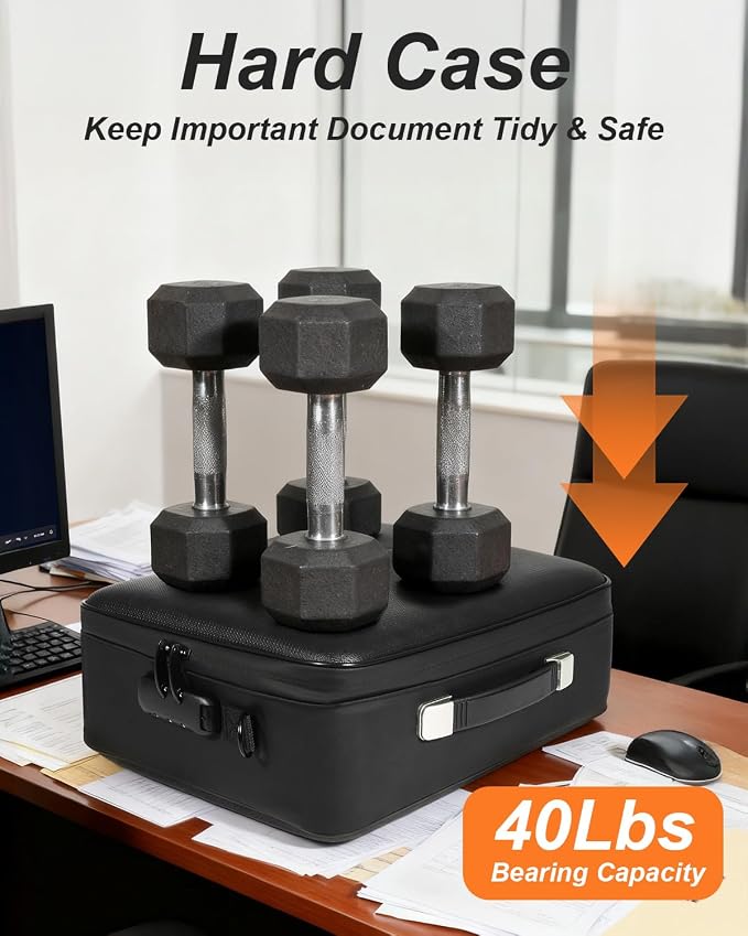 Document Storage Box with Combination Code, Water Resistant Hard Case | Durable Hard Shell Design,Water Resistant Exterior,Portable Carry Handle,Spacious Storage Capacity,Home and Office Use - Image 6