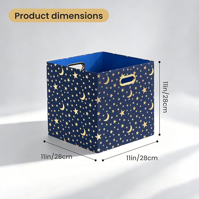 Posprica 11x11x11 Storage Cube Bins, Collapsible Storage Bins Fabric Storage Cubes Organizer Baskets Box Drawers for Shelves, Closet, Wardrobe, Bookshelf, Cabinet Blue-Moonstar, 4 Pack - Image 2