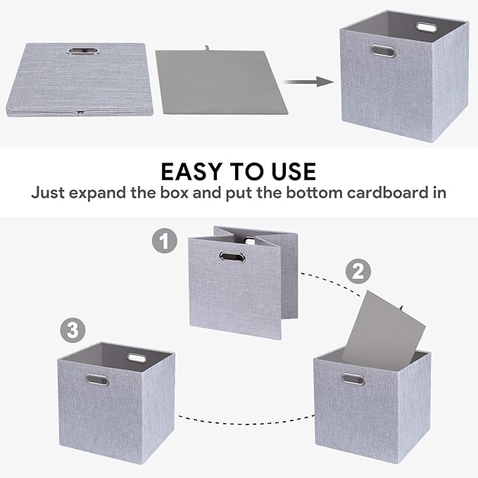 Posprica 11 Inch Cube Storage Bins for Organization, Fabric Storage Cubes Closet Storage Bins for Cube Organizer, Thick and Heavy Duty Storage Baskets for Shelves, 4pcs, Sliver Grey - Image 4