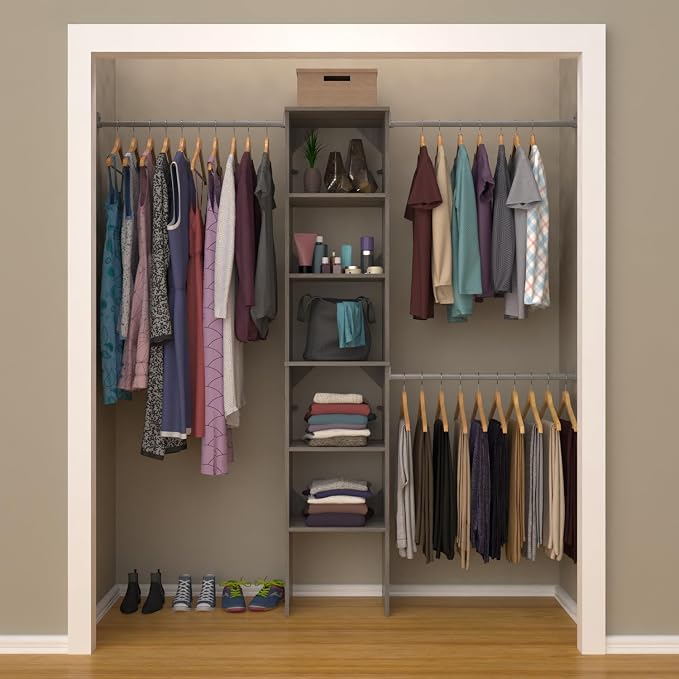 ClosetMaid SuiteSymphony Wood Closet System Starter Kit with Tower and 3 Hang Rods, Adjustable and Customizable, For Walk-In and Reach-In Closets, Fits Spaces 4 – 9 ft. Wide, Graphite Grey - Image 8