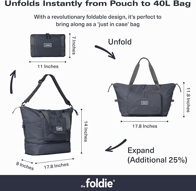 The Foldie Foldable Travel Bag for Women - 40L Weekender Bag with Multiple Pockets - Carry On Expendable Travel Bag - Image 2
