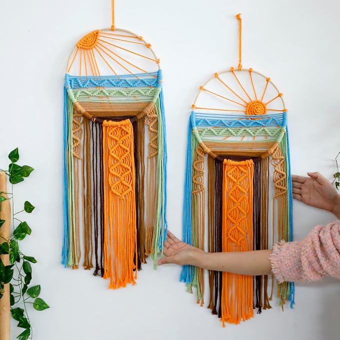 Artilady Macrame Wall Hanging Tapestry, Boho Sun Art Decor Dream Catcher | Large Wall Tapestry, Handmade Woven, Farmhouse Rustic, Colorful Sunrise Wall Art, Bedroom Living Room Apartment Home Decor - Image 2