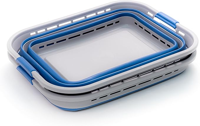 SAMMART 42L (11 gallons) Collapsible Plastic Laundry Basket - Portable Pop Up Storage Container/Organizer - Portable Hamper - Space Saving Easy Storage (Grey/Mist Blue (Set of 2)) - Image 3