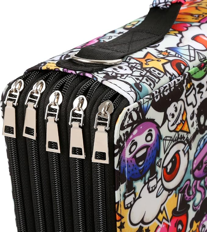 480 Slots Pencil Case, 5-Layer Organizer with Shoulder Strap | 5-layer twill oxford case with 480 elastic slots, carry handle, removable strap, and outer pocket for phone or keys. - Image 4