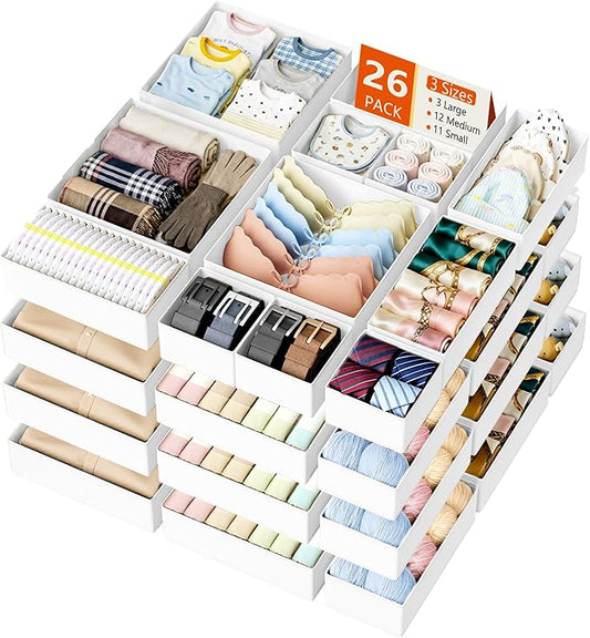 DIMJ Drawer Organizer Clothes Storage - 26 Pack Baby Dresser Organizer for Nursery, Foldable Closet Drawer Organizer Bins for Bedroom Organization, Fabric Storage Dividers for Socks, Underwears, Bras by DiMJ
