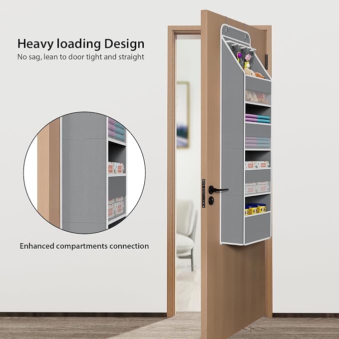 Univivi Fabric Over Door Hanging Organizer for Baby Nursery, Grey, 5-Shelf | Door Storage with Large Capacity Breathable Mesh Pockets, Closet Organizers and Storage for Baby Essential, Bedroom and Dorm - Image 2