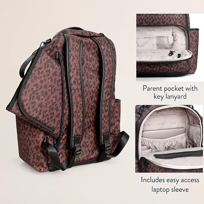 Itzy Ritzy Boss Plus Large Diaper Bag Backpack with 19 Pockets (Leopard) | Includes 2 Insulated Bottle Pockets, Changing Pad, Stroller Clips, Comfortable Padded Straps, Easy-to Clean, Travel-Ready - Image 7