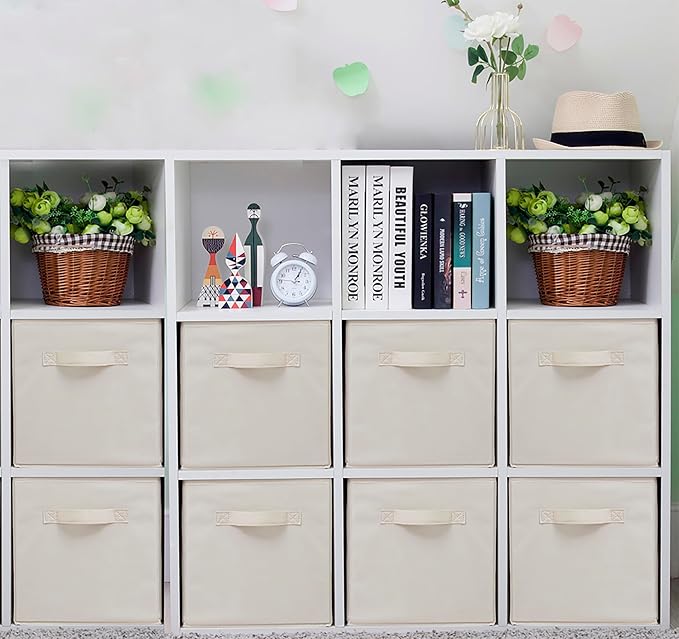 Storage Cubes, 11 Inch Cube Storage Bins, Set of 8, Fabric Foldable Storage Bins With Handles, Closet Storage Organizer bins, Cubby Clothing Storage Baskets for Shelves, Beige by Unknown