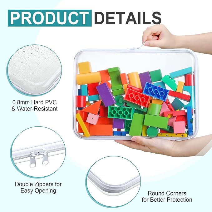 Sanwuta 6 Clear Hard Zipper Case,White,12.6 X 9 X 2 Inch | Pencil Case Pouches ,Makeup Bag,Plastic Toiletry Diaper Bag ,Travel Toy Storage,Waterproof Organizer Bins - Image 3