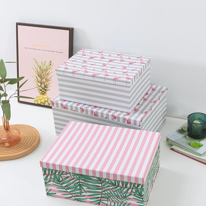 Soul & Lane - Tropical Decorative Storage Boxes with Lids, Set of 3 | Large Nesting Cardboard Keepsake Boxes for Memories, Photos and Gifts, Hawaiian Floral Containers for Home Decor - Image 7