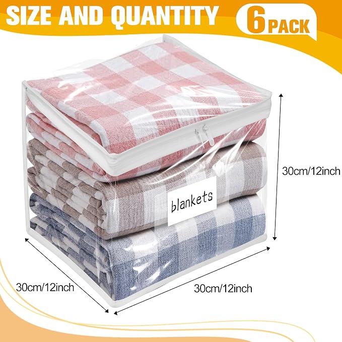 Plastic Storage Bags with Easy-Glide Zipper, Pack of 6, Durable Clear Vinyl Zippered Storage Bags for Clothes Sweaters Comforters Blankets Sheets Bedding (12 x 12 x 12 Inch, Transparent White) - Image 3