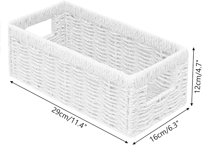 Wicker Storage Basket, Set of 2 Hand Woven Wicker Baskets for Organizing with Handles, Decorative Small Storage Bins for Countertop Toilet Paper Basket for Toilet Tank Top Shelves, White - Image 2