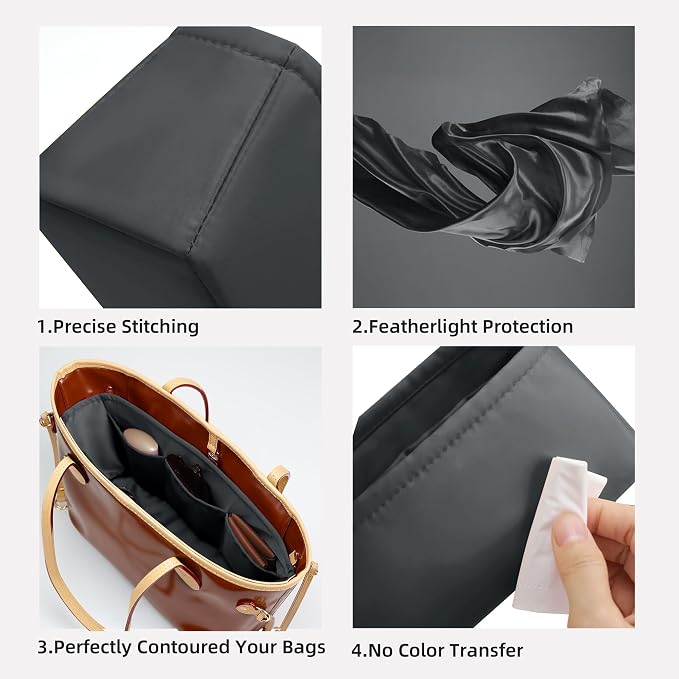 DGAZ Purse Organizer Insert Fits Neverfull-Mini/PM/MM/GM Bags，Silk Bag Organizer，Luxury Handbag & Tote Shaper（PM, Grismeyer） | Soft and Lightweight,Perfect Fit,Multi-pocket Storage,Bag Protector,Luxury Bag Care,Handmade,for Smooth Bag Organizer - Image 3