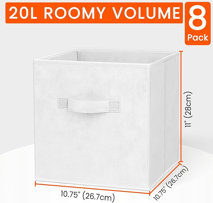 Storage Cubes - 11 Inch Heavy Duty Fabric Storage Bins for Shelves Closet Cube Organizer - 8 Pack Collapsible Cube Storage Bins Baskets for Clothes Blankets Toys - Nursery Organization (White) - Image 2